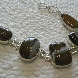 Natural YELLOW MOSS AGATE Sterling 925 Bracelet Size 7 3/4" #413E